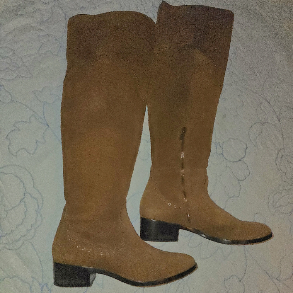 Frye Brown Suede Over The Knee Suede Boots With Simple Stud Detail. Top Folds!